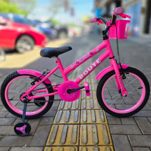 Bicicleta Infantil Aro 16 - Modelo Route Rosa com Cesta