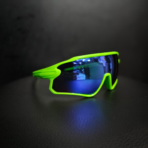 🕶️ Óculos esportivos neon com lente espelhada azul